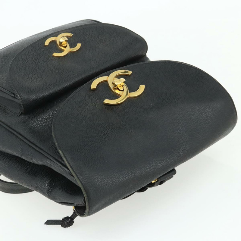 【日本直送】香奈兒魚子醬紋金黑色雙C鏈條背包 Auth ka4012V-5