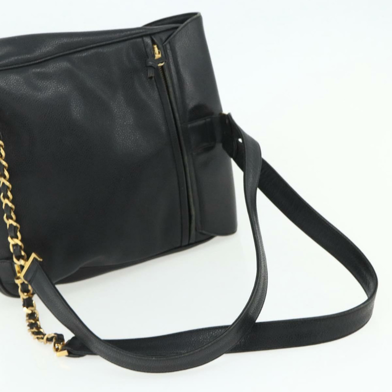 【日本直送】香奈兒魚子醬紋金黑色雙C鏈條背包 Auth ka4012V-6