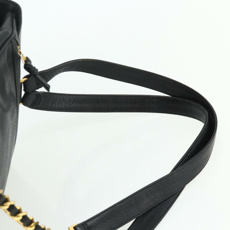 【日本直送】香奈兒魚子醬紋金黑色雙C鏈條背包 Auth ka4012V-7