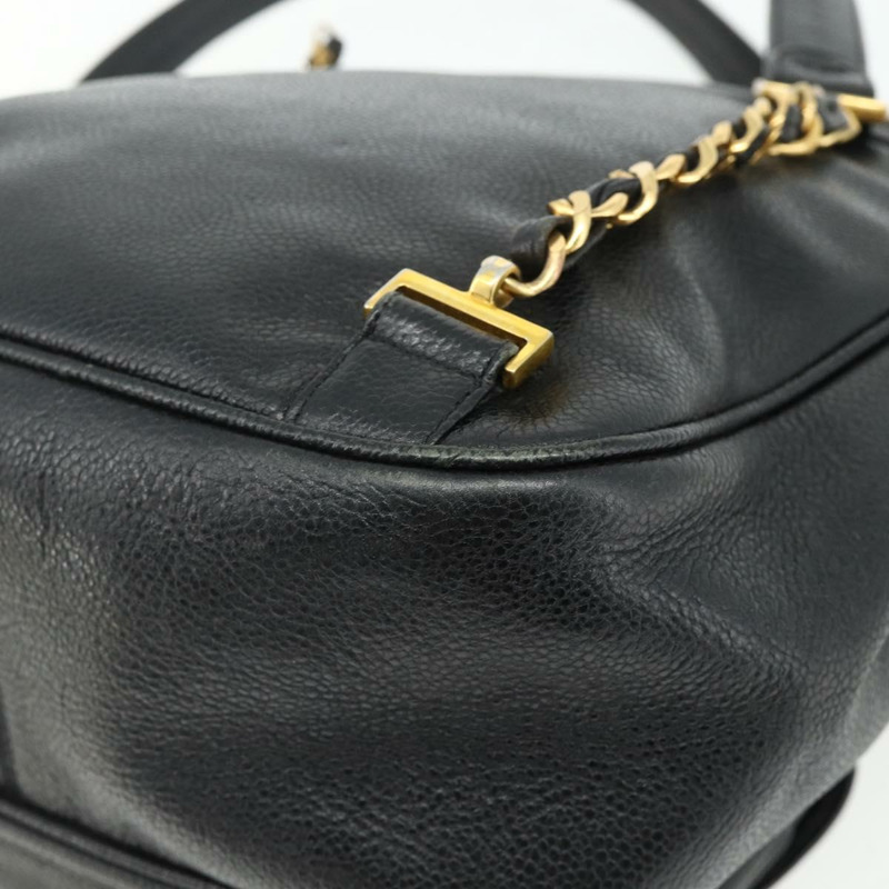 【日本直送】香奈兒魚子醬紋金黑色雙C鏈條背包 Auth ka4012V-11