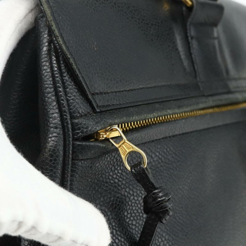 【日本直送】香奈兒魚子醬紋金黑色雙C鏈條背包 Auth ka4012V-13