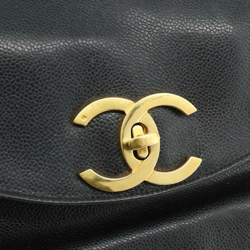 【日本直送】香奈兒魚子醬紋金黑色雙C鏈條背包 Auth ka4012V-15