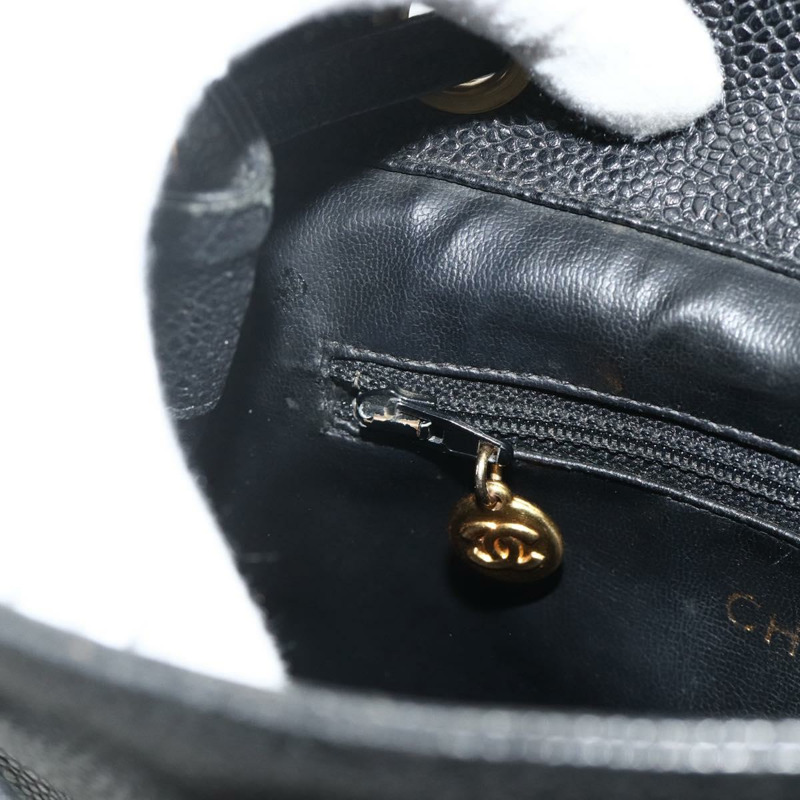 【日本直送】香奈兒魚子醬紋金黑色雙C鏈條背包 Auth ka4012V-20