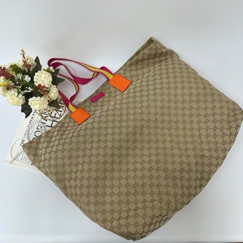 【赫蒂國際精品】Gucci 古馳 超大購物米色帆布托特包 vintage