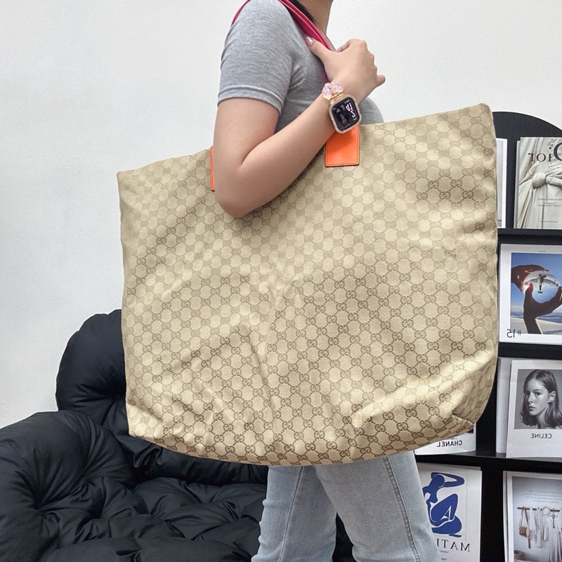 【赫蒂國際精品】Gucci 古馳 超大購物米色帆布托特包 vintage-2