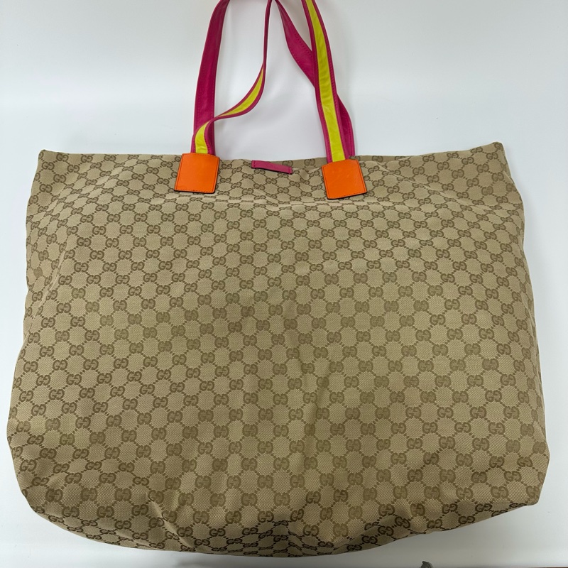 【赫蒂國際精品】Gucci 古馳 超大購物米色帆布托特包 vintage-3