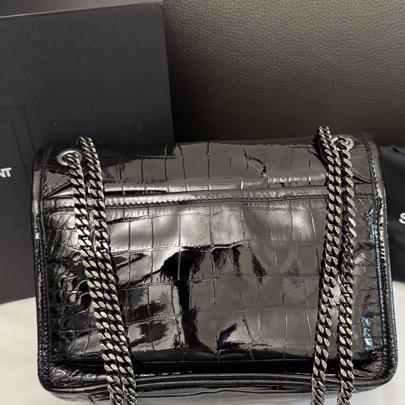 ysl 聖羅蘭黑銀小號亮面牛皮Niki單肩斜挎包流浪包 有盒子 塵袋-1