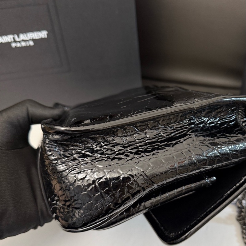 ysl 聖羅蘭黑銀小號亮面牛皮Niki單肩斜挎包流浪包 有盒子 塵袋-3