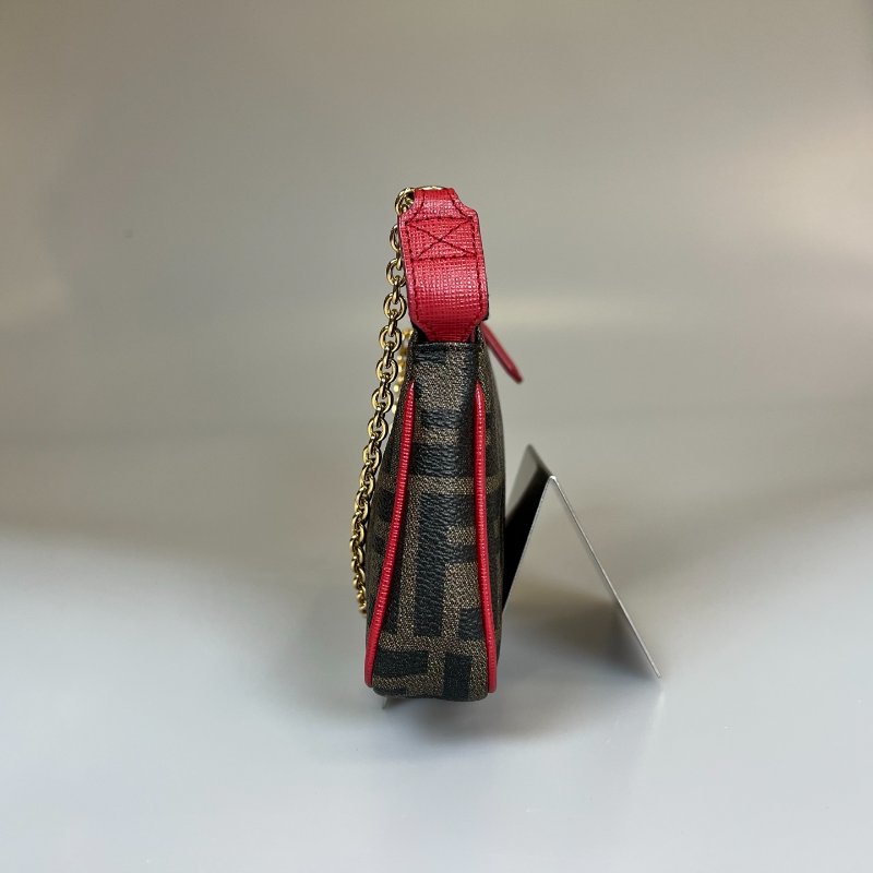 FENDI 紅邊拚老花麻將包-3