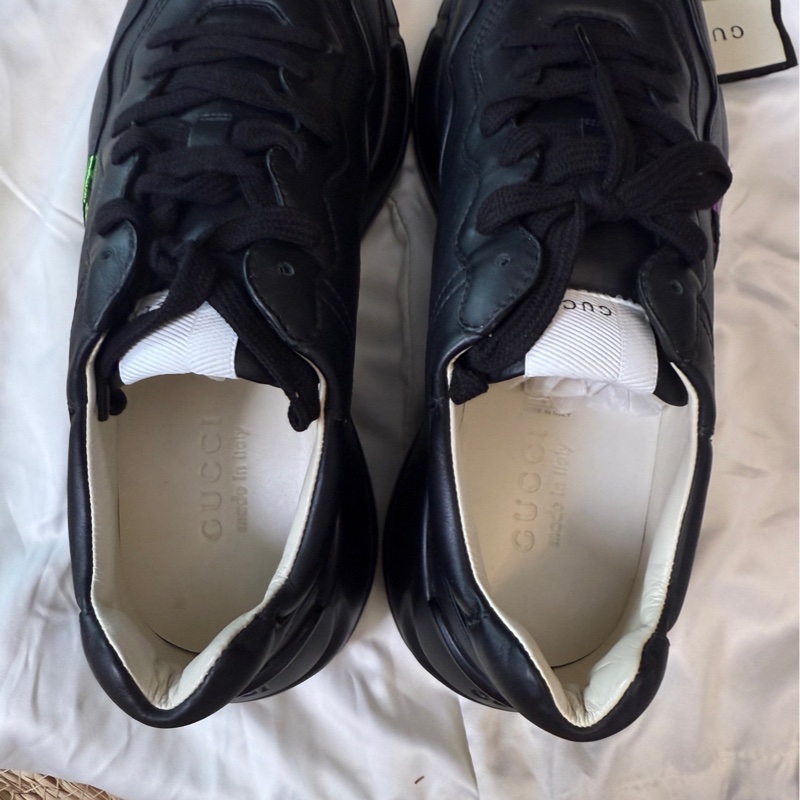 GUCCI古馳 Rhyton 復古黑色炫彩腰帶低幫 老爹鞋 男款 99新 黑色41 碼-3
