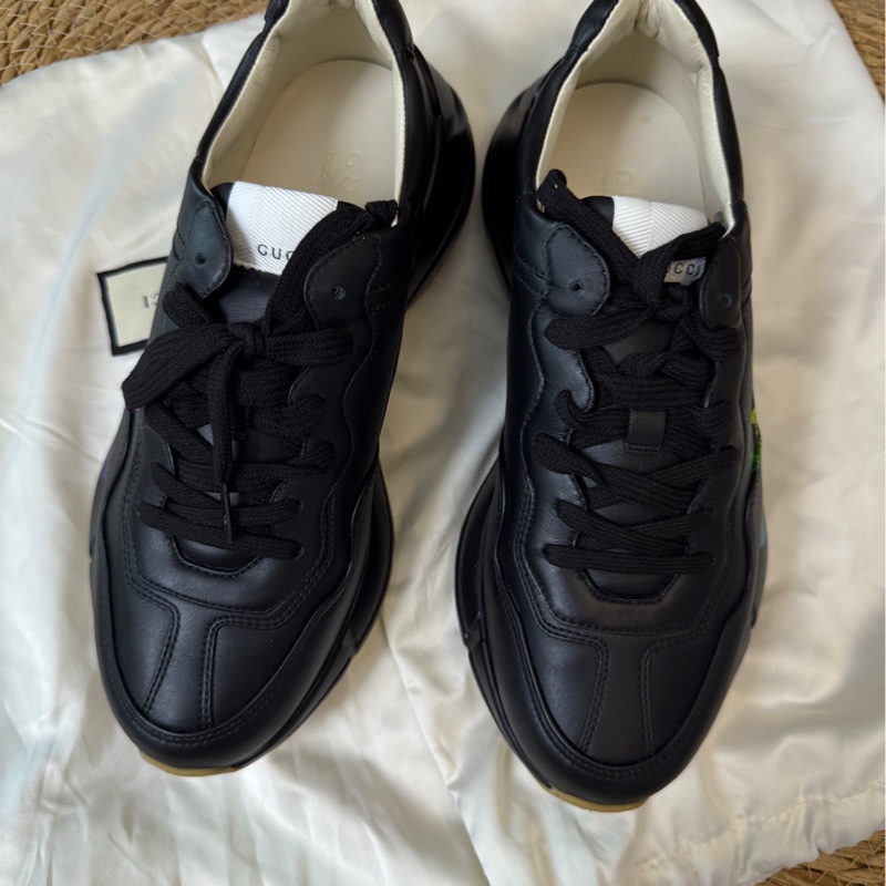 GUCCI古馳 Rhyton 復古黑色炫彩腰帶低幫 老爹鞋 男款 99新 黑色41 碼-4