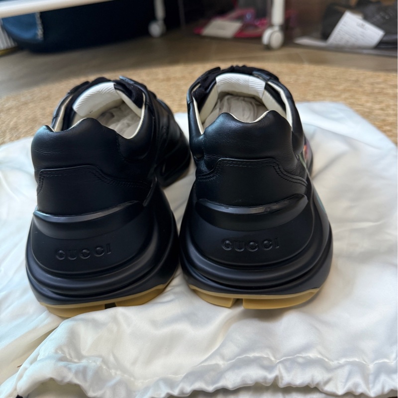 GUCCI古馳 Rhyton 復古黑色炫彩腰帶低幫 老爹鞋 男款 99新 黑色41 碼-5