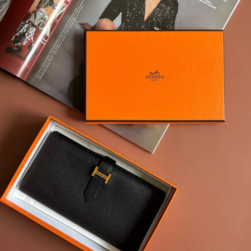 Y刻 ::HERMES:: 愛馬仕 Bearn Wallet 黑皮革H金釦長夾-0