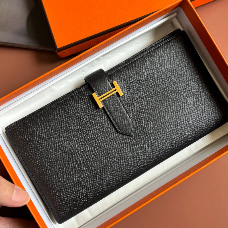 Y刻 ::HERMES:: 愛馬仕 Bearn Wallet 黑皮革H金釦長夾-1