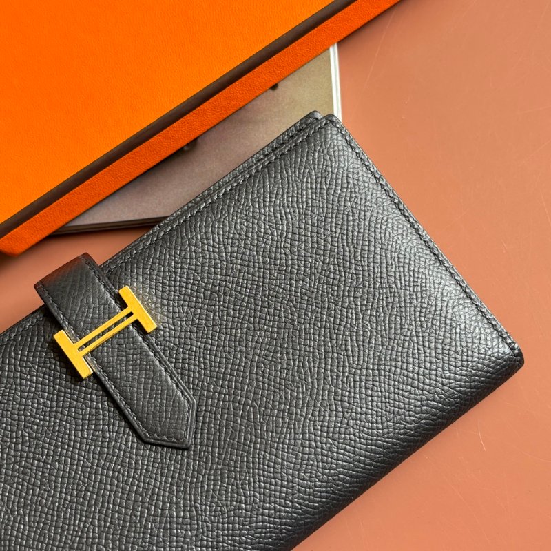 Y刻 ::HERMES:: 愛馬仕 Bearn Wallet 黑皮革H金釦長夾-4