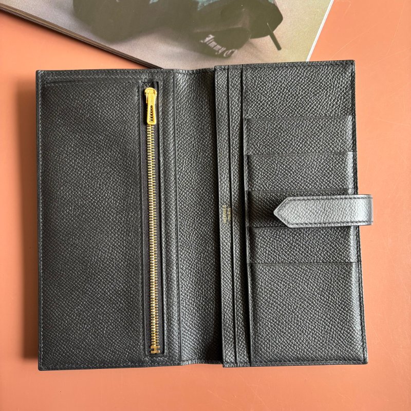 Y刻 ::HERMES:: 愛馬仕 Bearn Wallet 黑皮革H金釦長夾-5