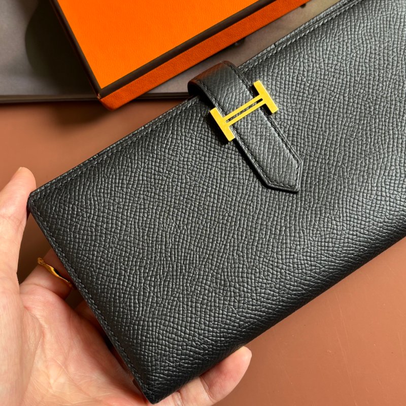 Y刻 ::HERMES:: 愛馬仕 Bearn Wallet 黑皮革H金釦長夾-6