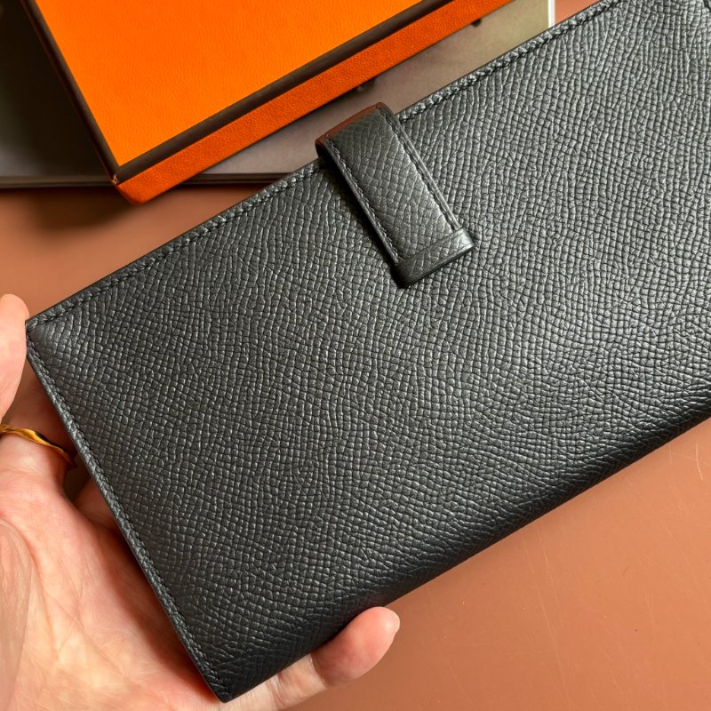 Y刻 ::HERMES:: 愛馬仕 Bearn Wallet 黑皮革H金釦長夾-8