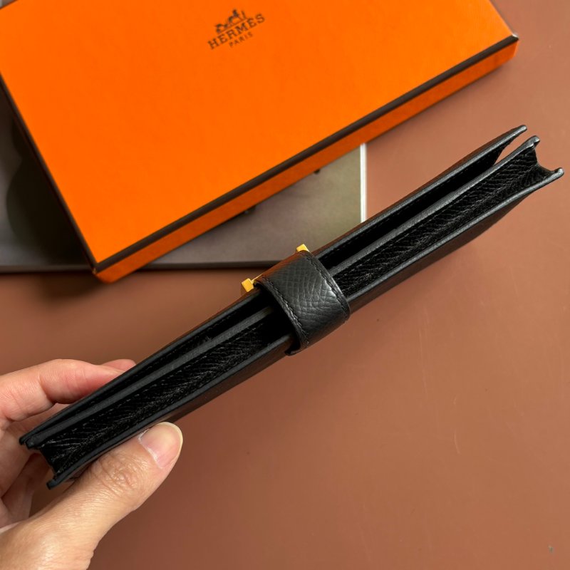 Y刻 ::HERMES:: 愛馬仕 Bearn Wallet 黑皮革H金釦長夾-9