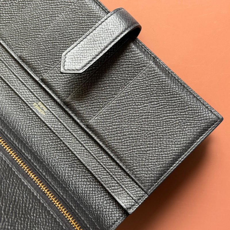 Y刻 ::HERMES:: 愛馬仕 Bearn Wallet 黑皮革H金釦長夾-14