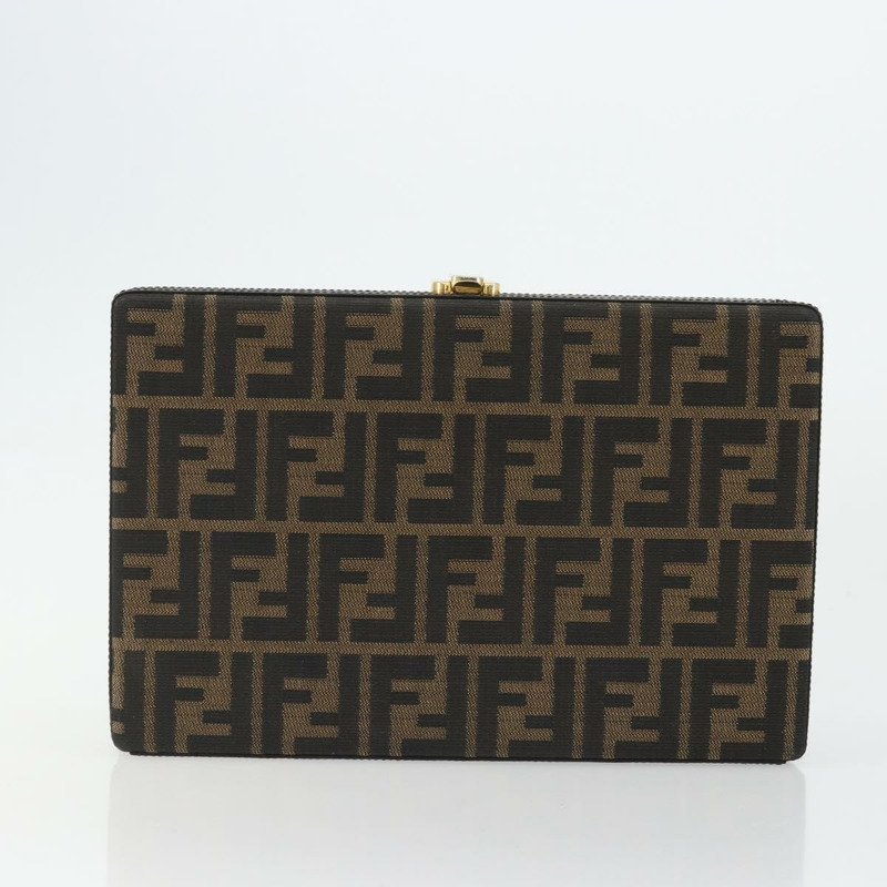 【日本直送】FENDI Zucca帆布手拿包 黑色棕色 正品 164495A-4