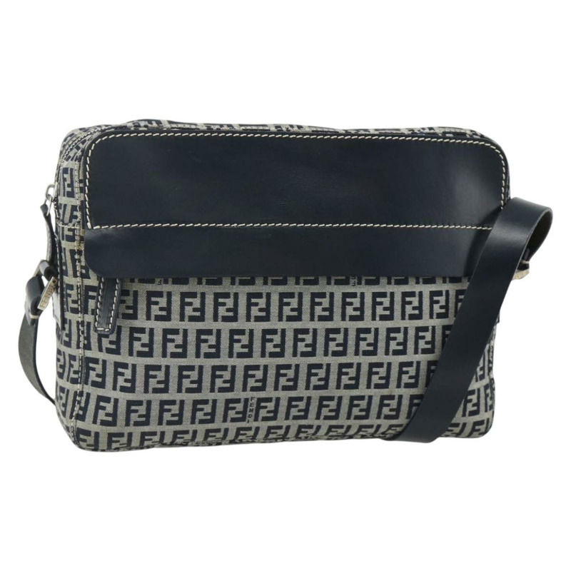 【日本直送】FENDI Zucchino帆布單肩包 海軍藍 銀色 正品 ki6624V-0