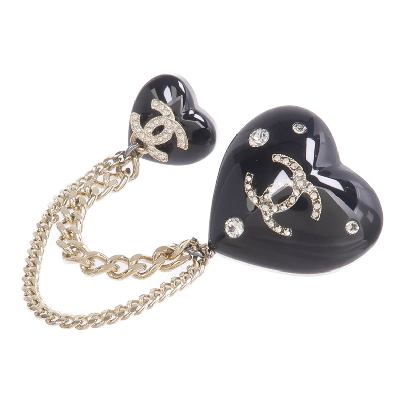 CHANEL 金屬/樹脂Black Heart CC Chain Brooch胸針-2
