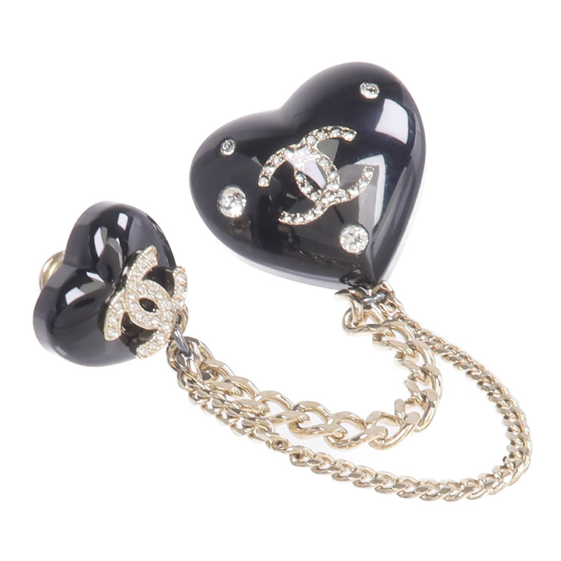 CHANEL 金屬/樹脂Black Heart CC Chain Brooch胸針-3