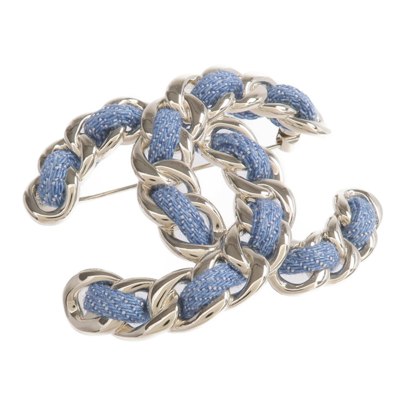 CHANEL 金屬/牛仔布Denim CC Brooch胸針-3