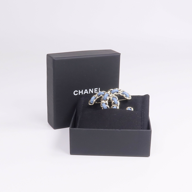 CHANEL 金屬/牛仔布Denim CC Brooch胸針-7