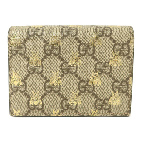 GUCCI 塗層帆布/牛皮皮革GG Supreme Bees Folded Wallet錢包
