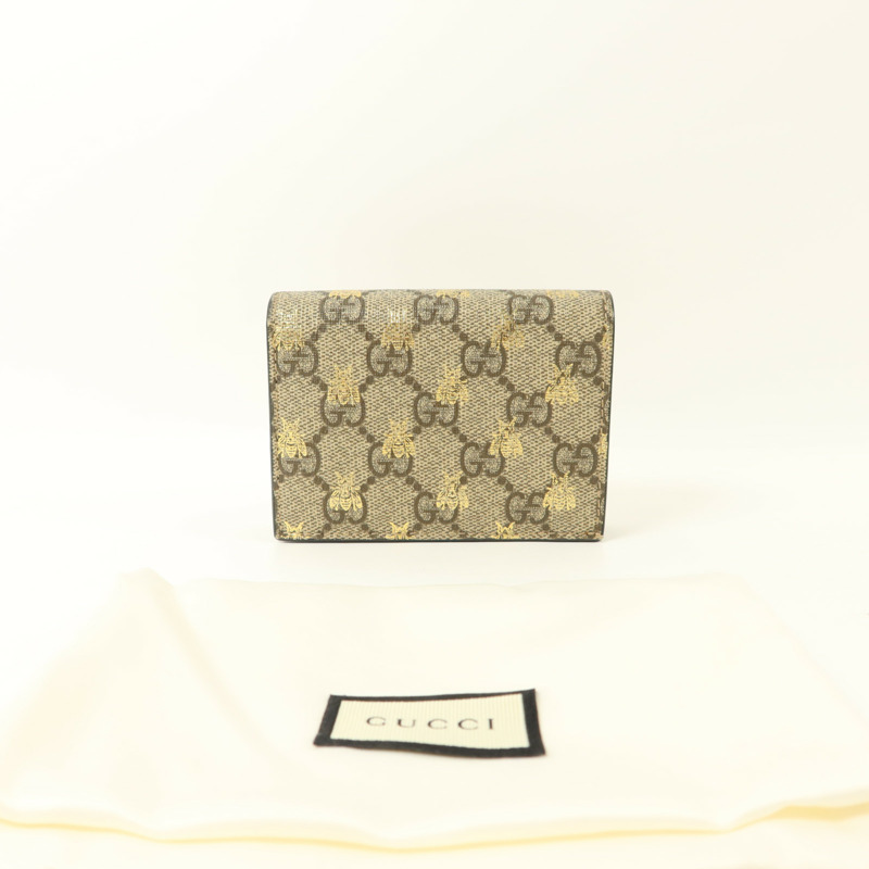GUCCI 塗層帆布/牛皮皮革GG Supreme Bees Folded Wallet錢包-9