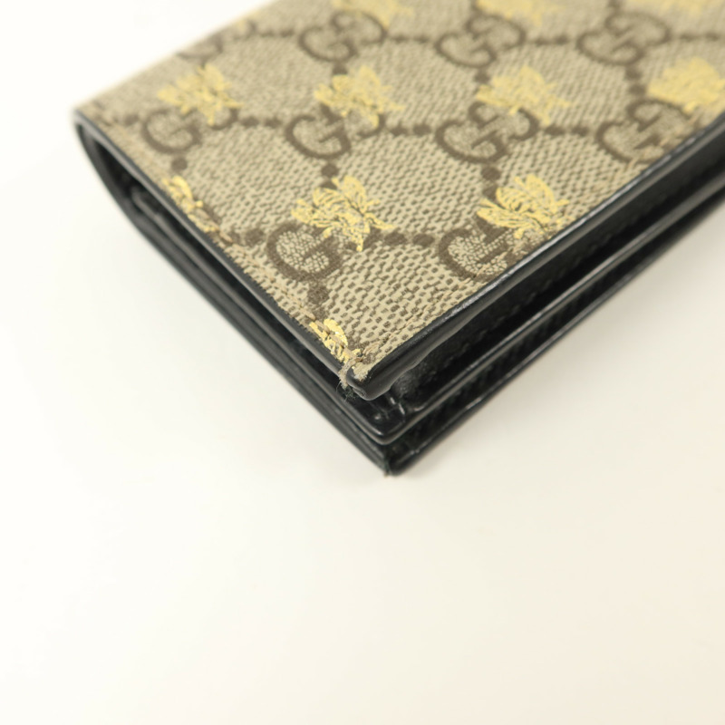 GUCCI 塗層帆布/牛皮皮革GG Supreme Bees Folded Wallet錢包-14