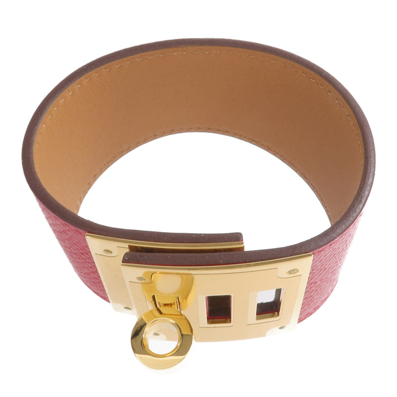 HERMES Epsom皮革Kelly Dog Bracelet手帶Rouge Casaque-3