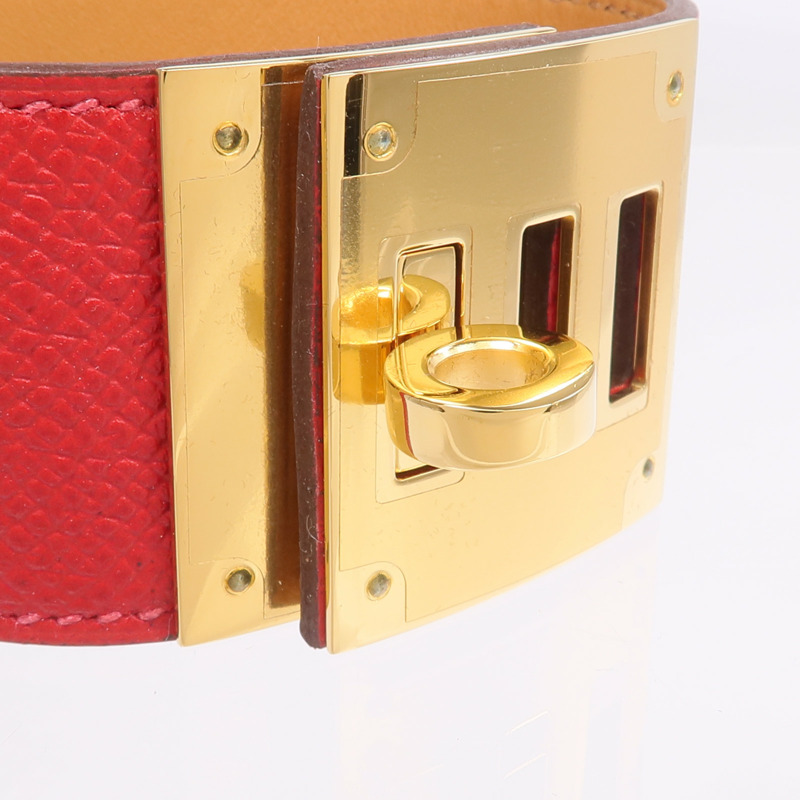HERMES Epsom皮革Kelly Dog Bracelet手帶Rouge Casaque-4