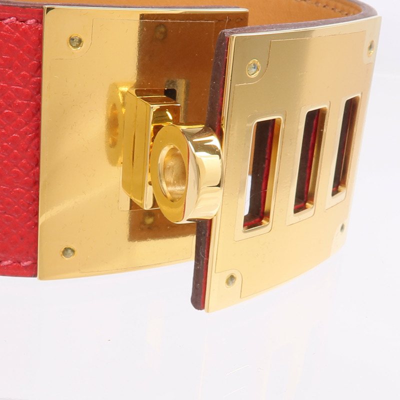 HERMES Epsom皮革Kelly Dog Bracelet手帶Rouge Casaque-5