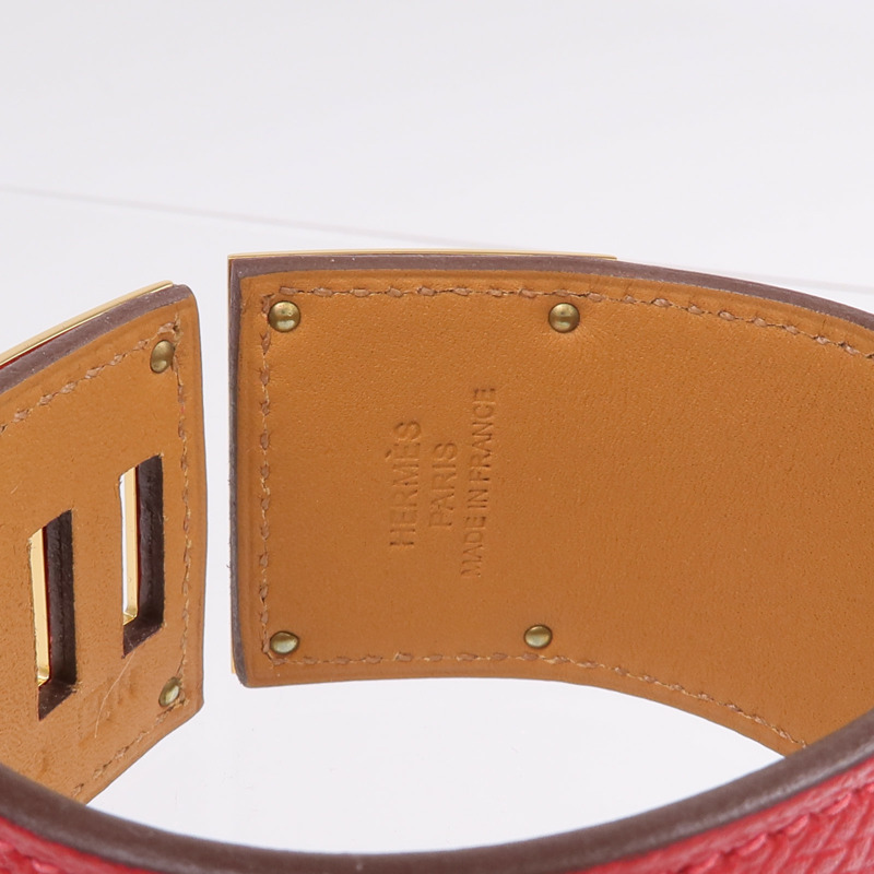 HERMES Epsom皮革Kelly Dog Bracelet手帶Rouge Casaque-7
