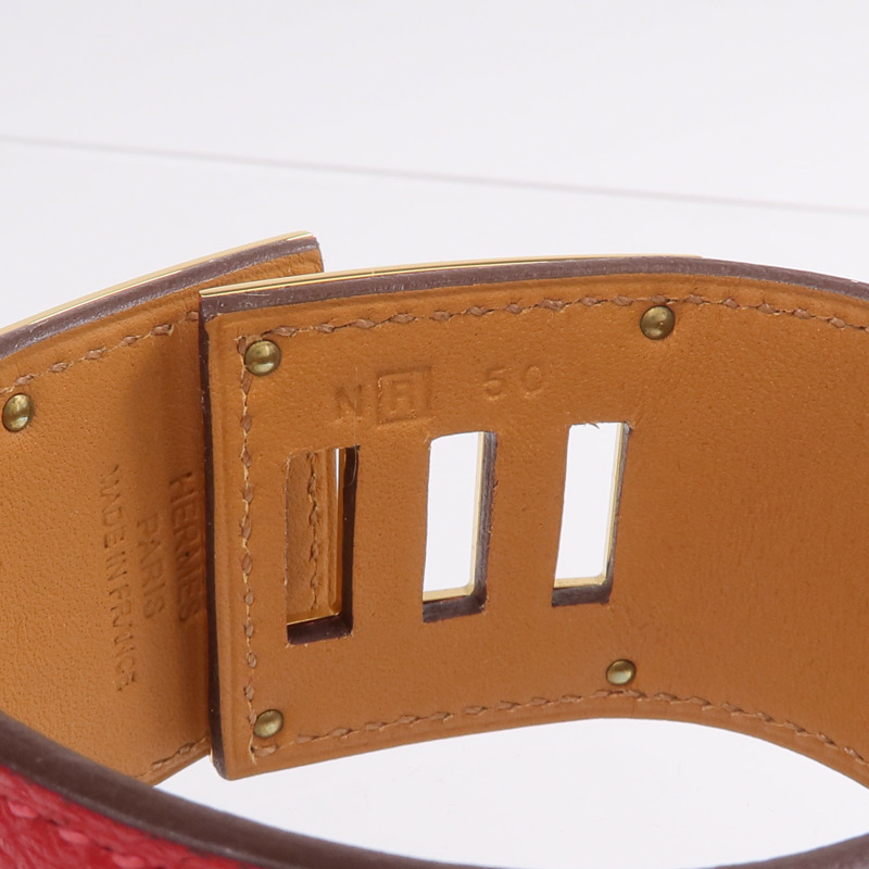 HERMES Epsom皮革Kelly Dog Bracelet手帶Rouge Casaque-8