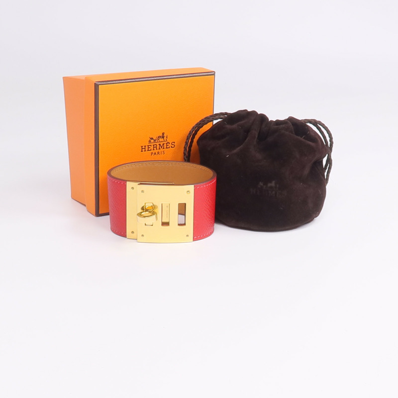 HERMES Epsom皮革Kelly Dog Bracelet手帶Rouge Casaque-9