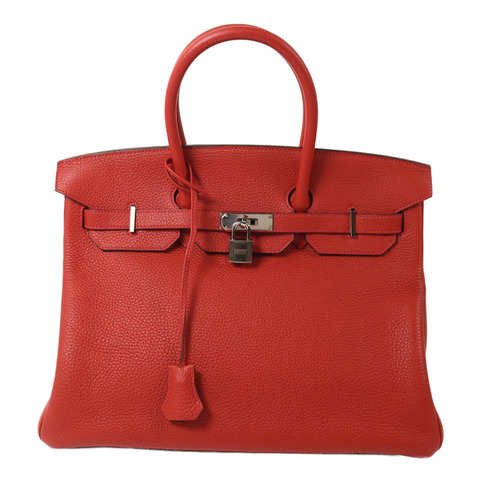 HERMES Clemence皮革Birkin 35手挽袋Rouge Casaque