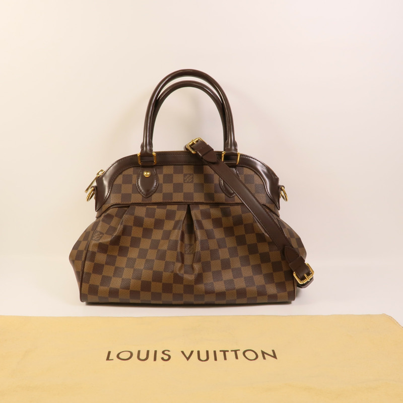 LOUIS VUITTON Damier Trevi金扣手挽肩背兩用袋棕色-10