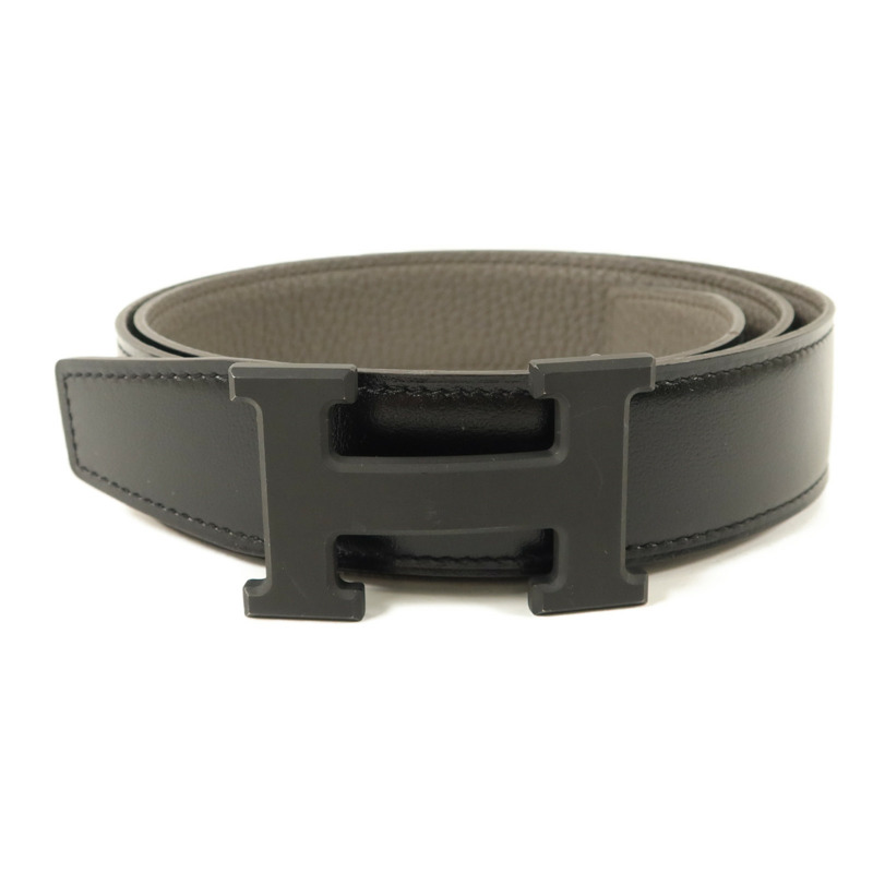 HERMES Box/Togo皮革Constance Reversible H腰帶Noir/Etain-2