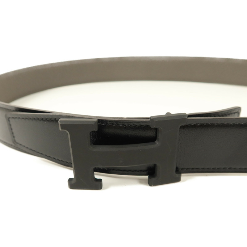 HERMES Box/Togo皮革Constance Reversible H腰帶Noir/Etain-3