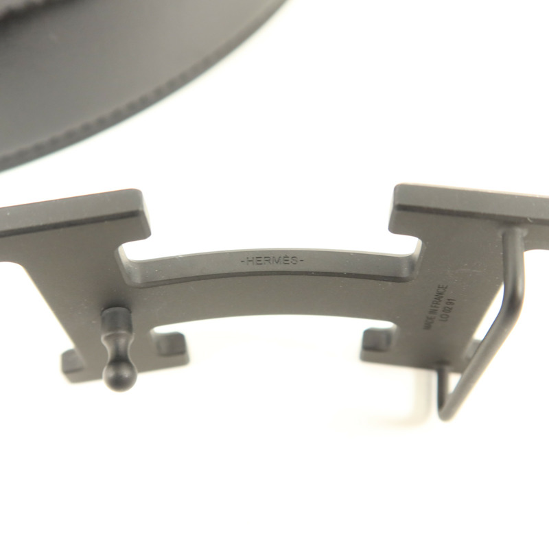 HERMES Box/Togo皮革Constance Reversible H腰帶Noir/Etain-6