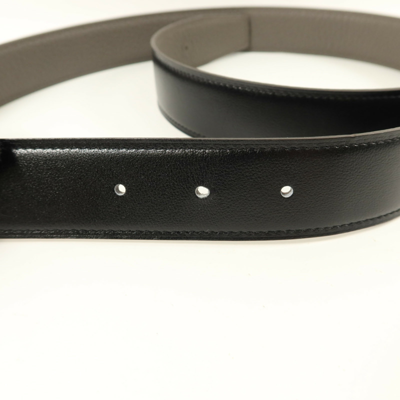HERMES Box/Togo皮革Constance Reversible H腰帶Noir/Etain-9