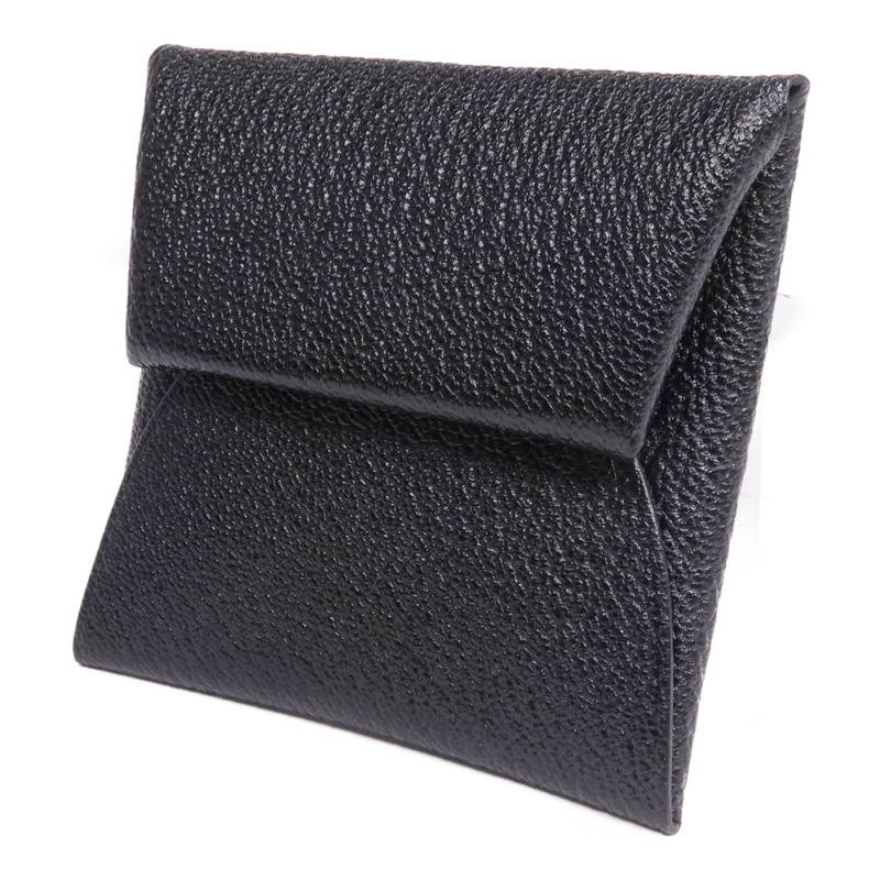 HERMES Chevre皮革Bastia零錢包Noir-1