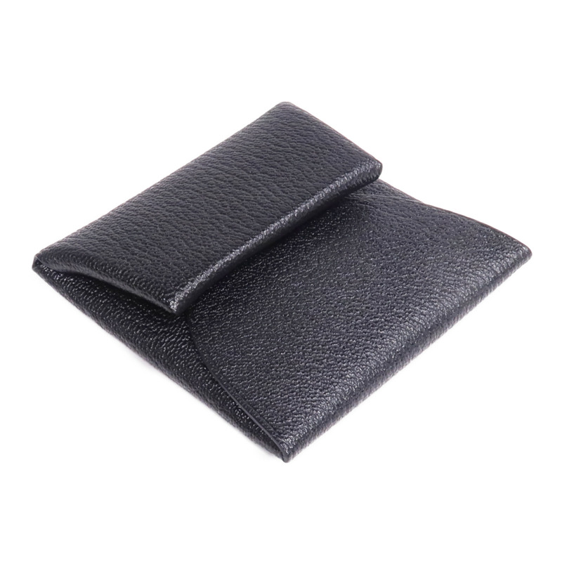 HERMES Chevre皮革Bastia零錢包Noir-3