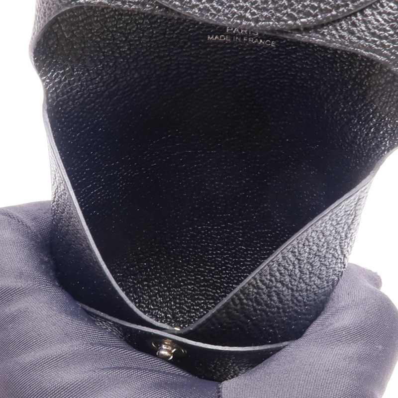 HERMES Chevre皮革Bastia零錢包Noir-6