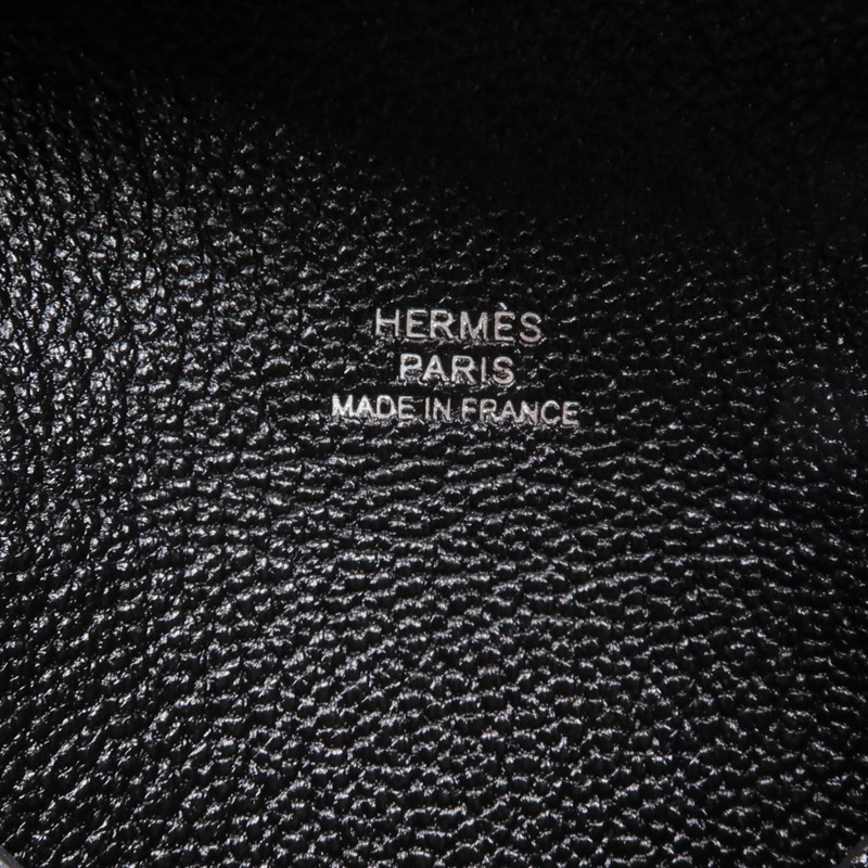 HERMES Chevre皮革Bastia零錢包Noir-7