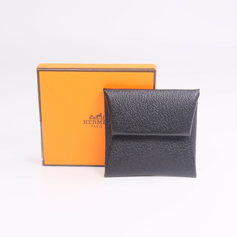 HERMES Chevre皮革Bastia零錢包Noir-9